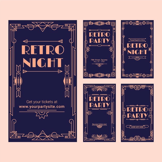 Free vector flat design art deco story pack