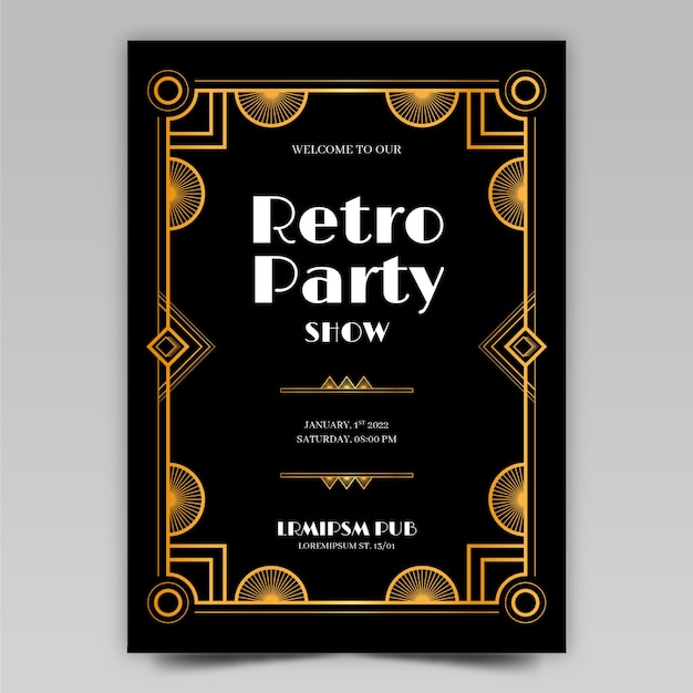 Flat design art deco vintage party poster