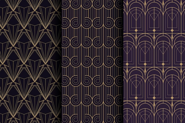 Flat design art deco vintage pattern collection