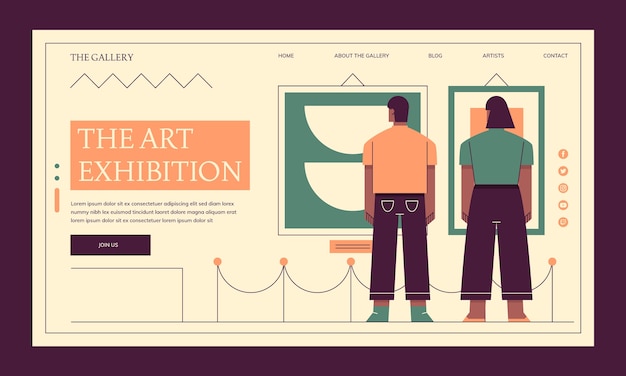 Бесплатное векторное изображение Целевая страница художественной выставки плоского дизайна