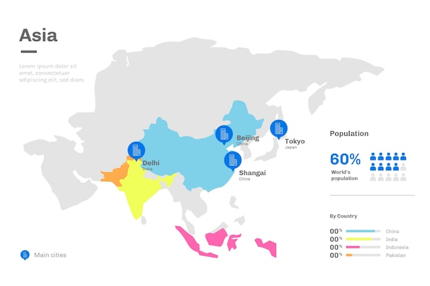 フラットデザインアジア地図インフォグラフィック