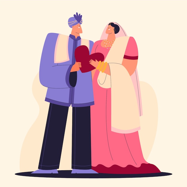 Free vector flat design asian couple illustration