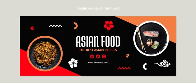 Flat design asian food facebook cover