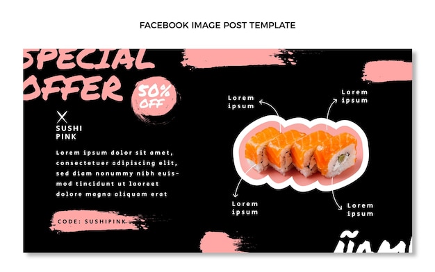 Flat design asian food facebook post