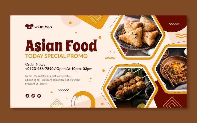 Free vector flat design asian food facebook template