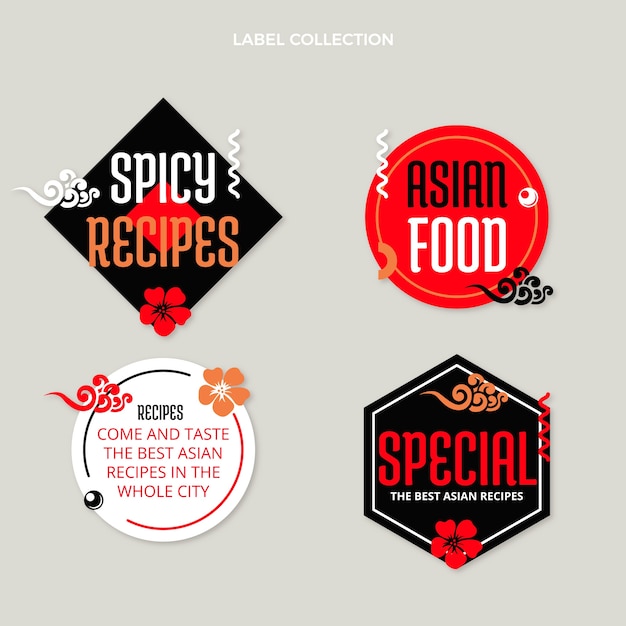 Free vector flat design asian food labels