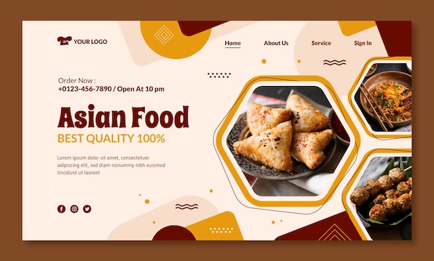 Free vector flat design asian food landing page