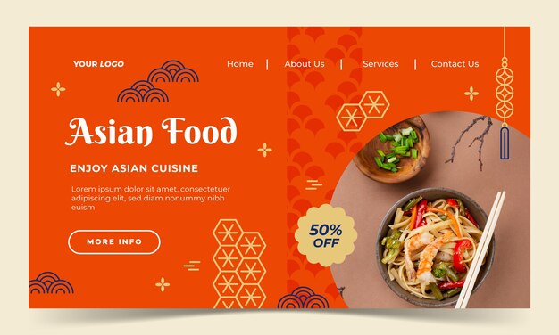 フラットデザインアジア料理ランディングページ