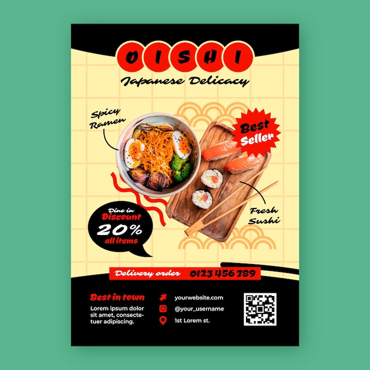 무료 Vector 평면 디자인 아시아 음식 포스터 템플릿