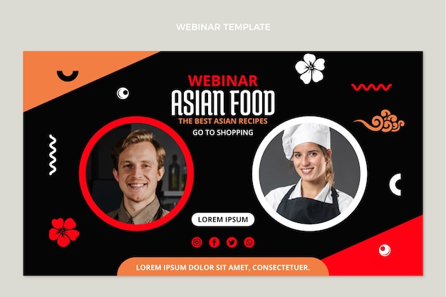 Плоский дизайн шаблона вебинара азиатской кухни