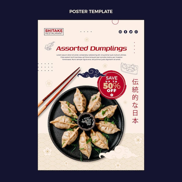 Flat design assorted dumplings poster