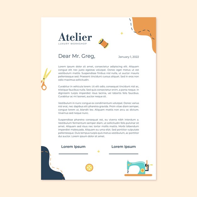 Flat design atelier service letterhead