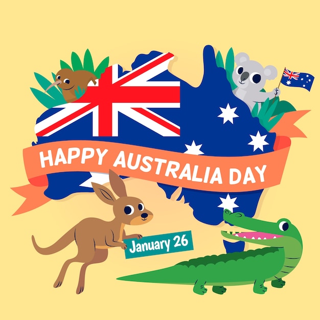 免费矢量平面设计澳洲国庆日的概念