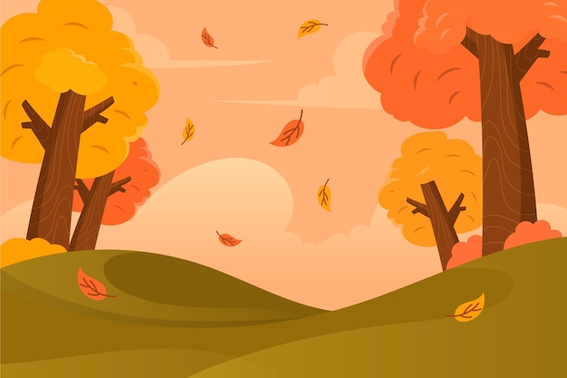 カラフルな木とフラットなデザインの秋の背景