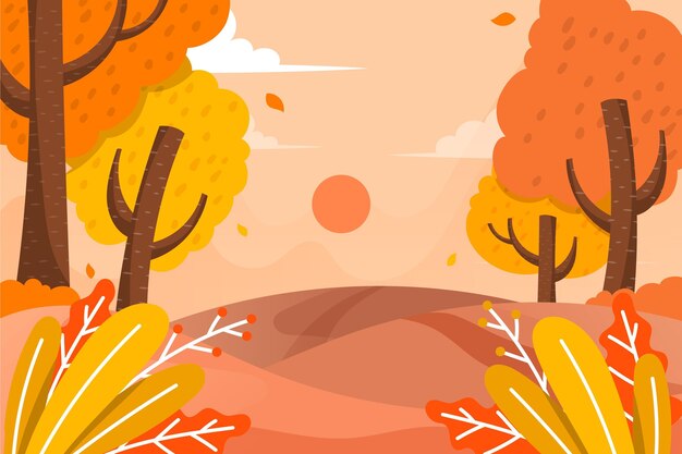 Flat design autumn background with colorful view