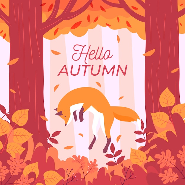 flat design autumn background with hello autumn message