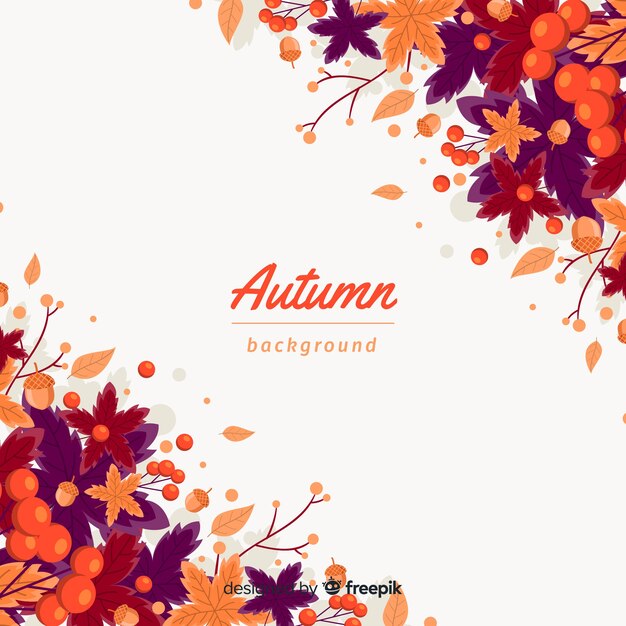Flat design autumn background with leaves