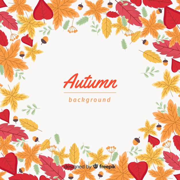 Flat design autumn background with leaves