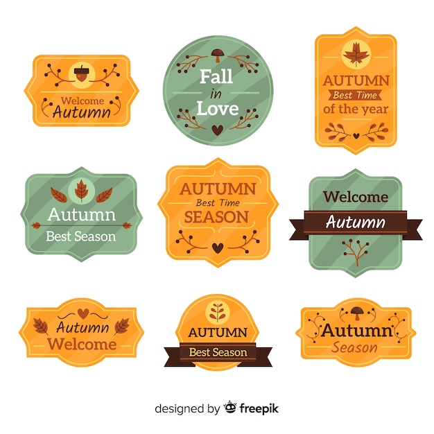 Free vector flat design autumn badge collection