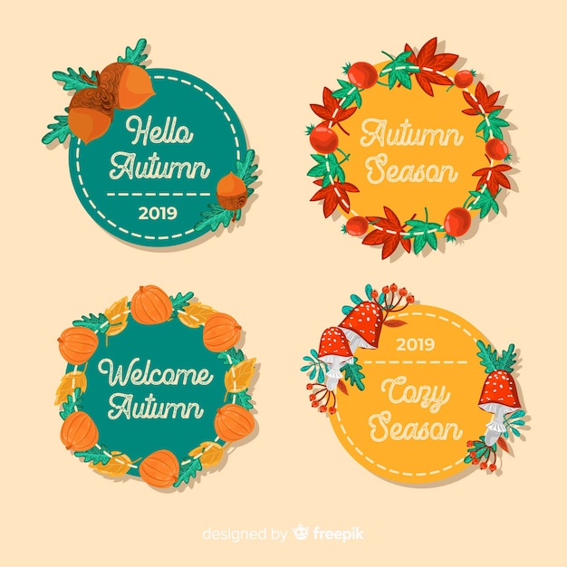 Flat design of autumn badge collection