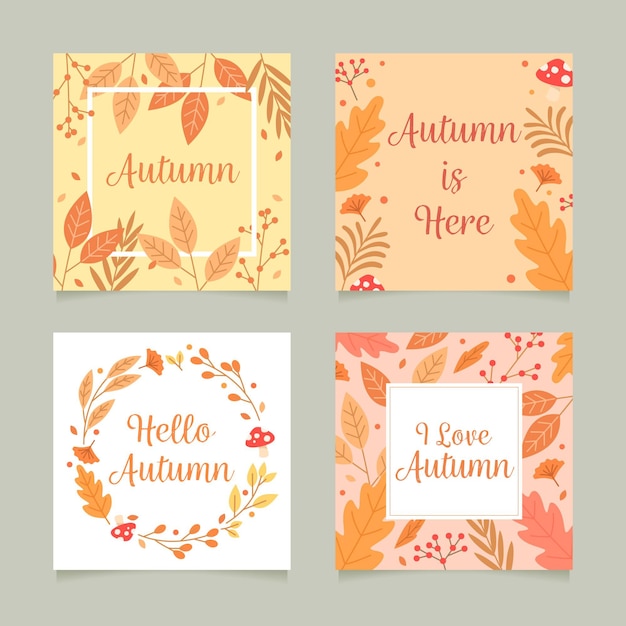 Free vector flat design autumn card collection