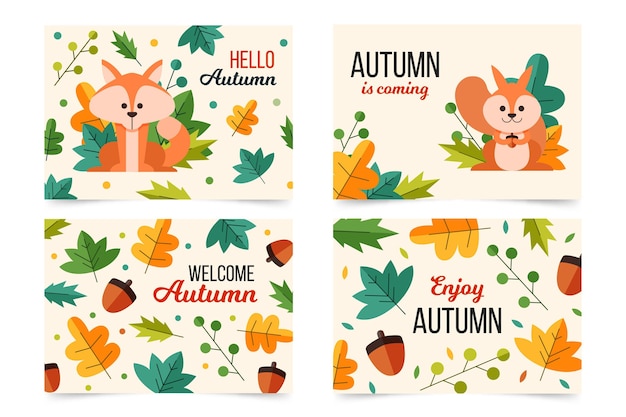 Flat design autumn card collection