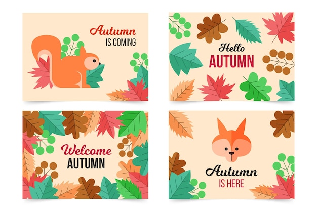 Flat design autumn card set