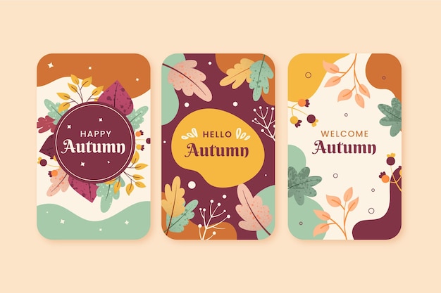 Flat design autumn card set