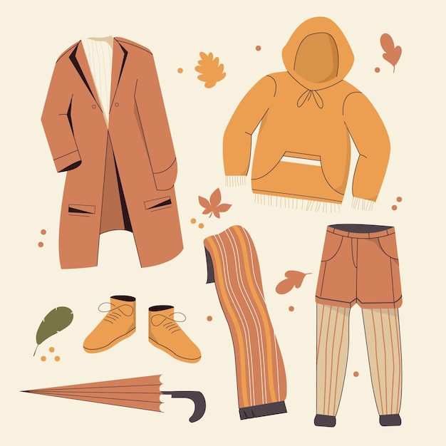 Free vector flat design autumn clothes set