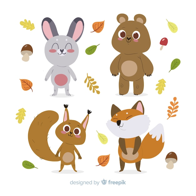 Flat design autumn forest animals