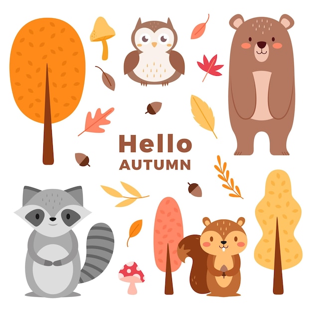 Free vector flat design autumn forest animals