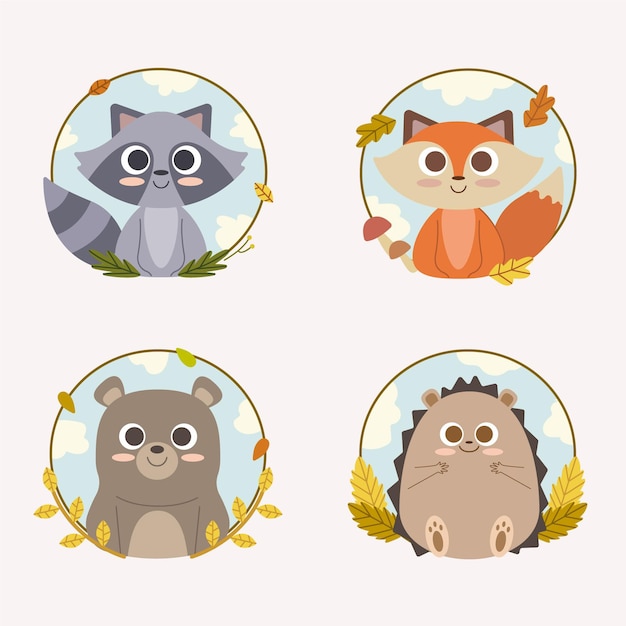 Free vector flat design autumn forest animals