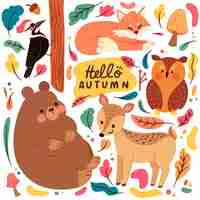 Free vector flat design autumn forst animals