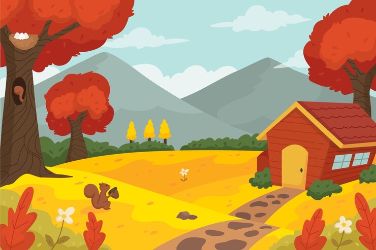 無料Vector 山とフラットなデザインの秋の風景