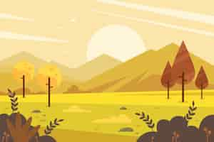 Free vector flat design autumn landscape with sun