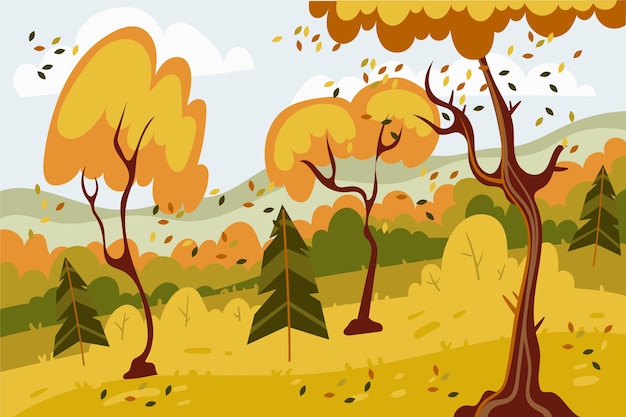 Vettore gratuito design piatto paesaggio autunnale con alberi