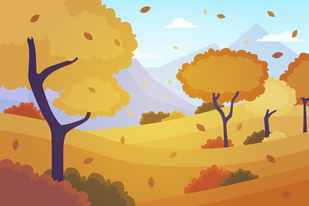 フラットなデザインの秋の風景