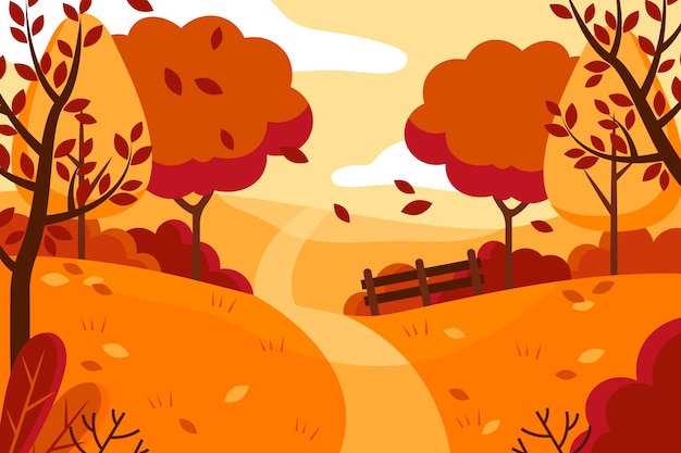 Осенний пейзаж в плоском дизайне