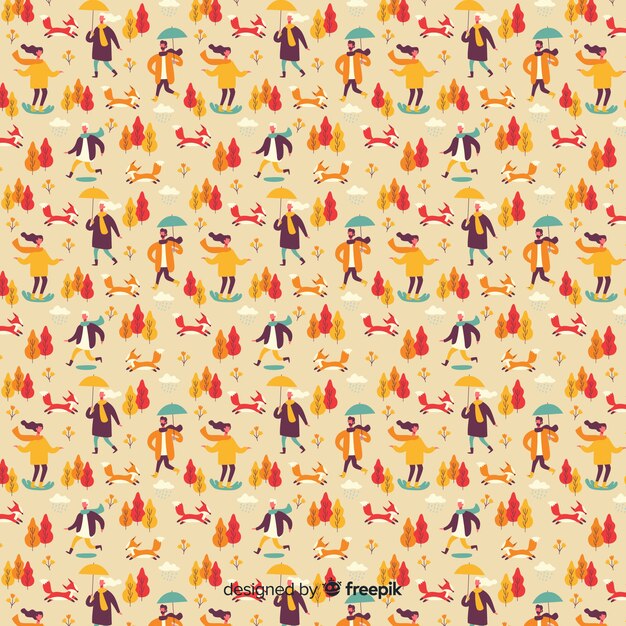 Flat design autumn pattern collection