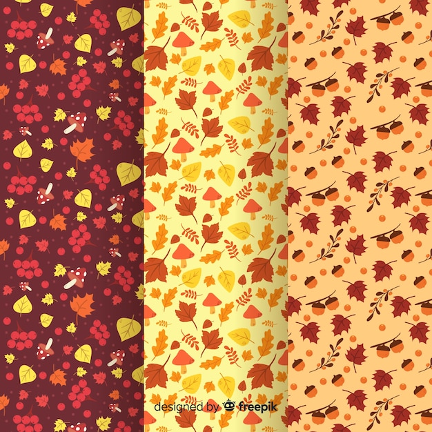 Flat design autumn pattern collection
