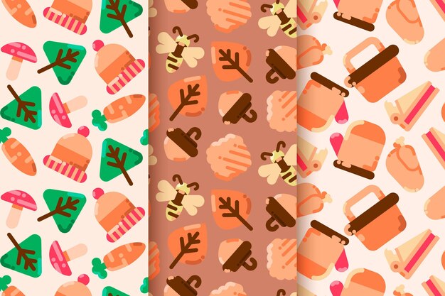 Flat design autumn pattern set