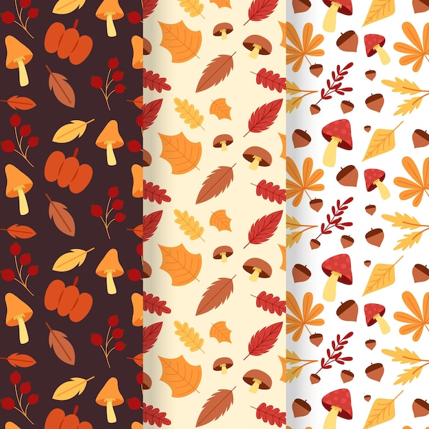 Flat design autumn pattern set