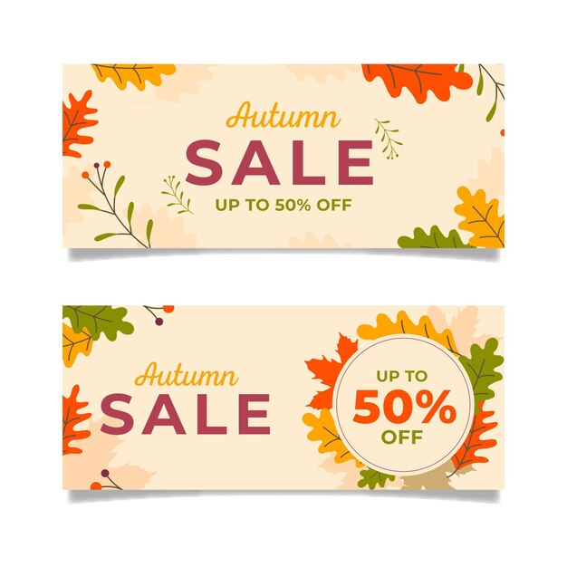 Flat design autumn sale banners set