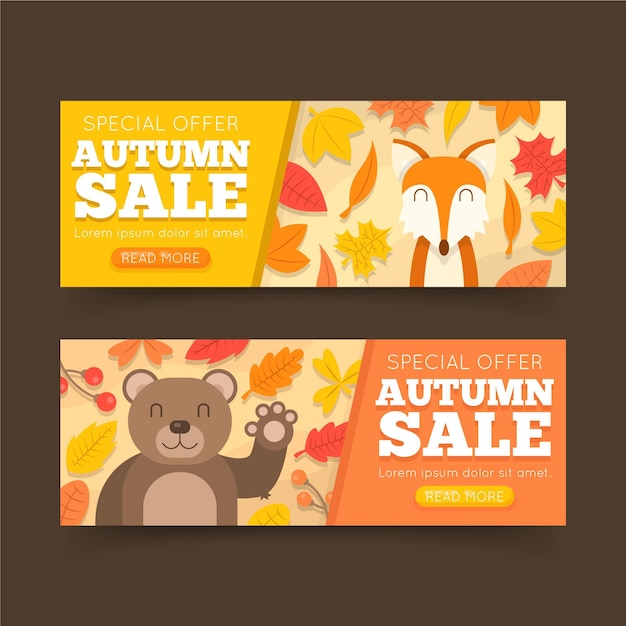 Set di banner vendita autunno design piatto