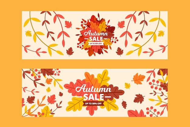 Flat design autumn sale discount banners