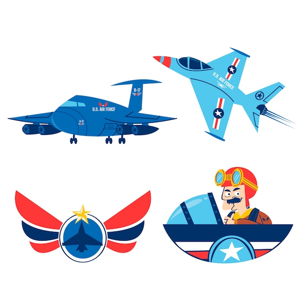 Flat design of aviation stickers