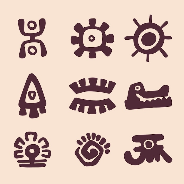 Бесплатное векторное изображение Ацтекские иконы плоского дизайна