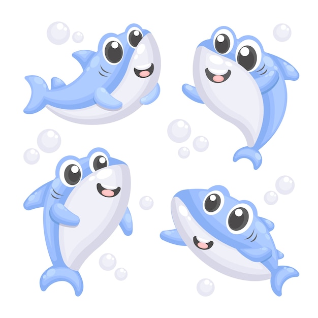 Free vector flat design baby shark blue shades cartoon style