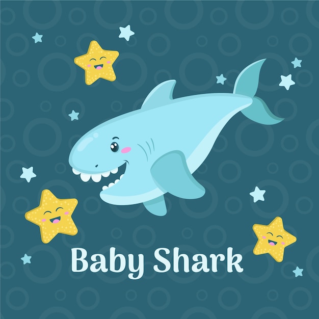 Free vector flat design baby shark in cartoon style