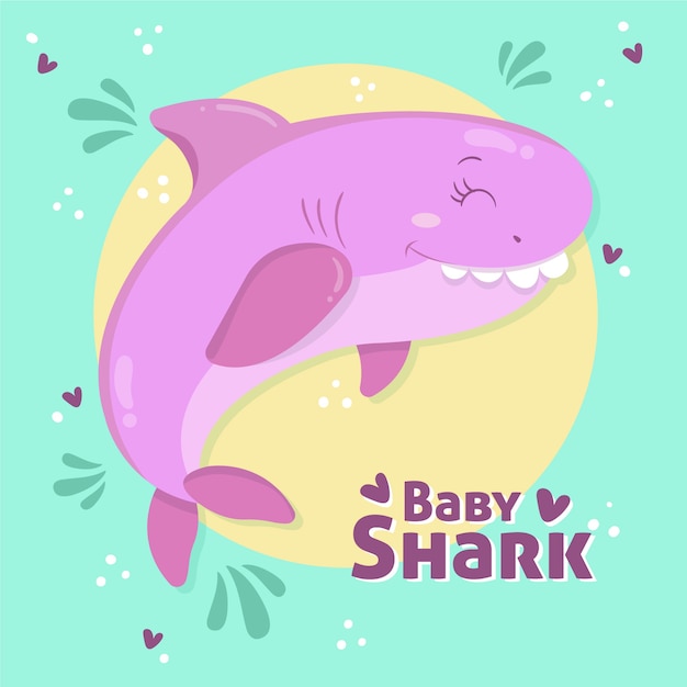 Flat design baby shark in cartoon style